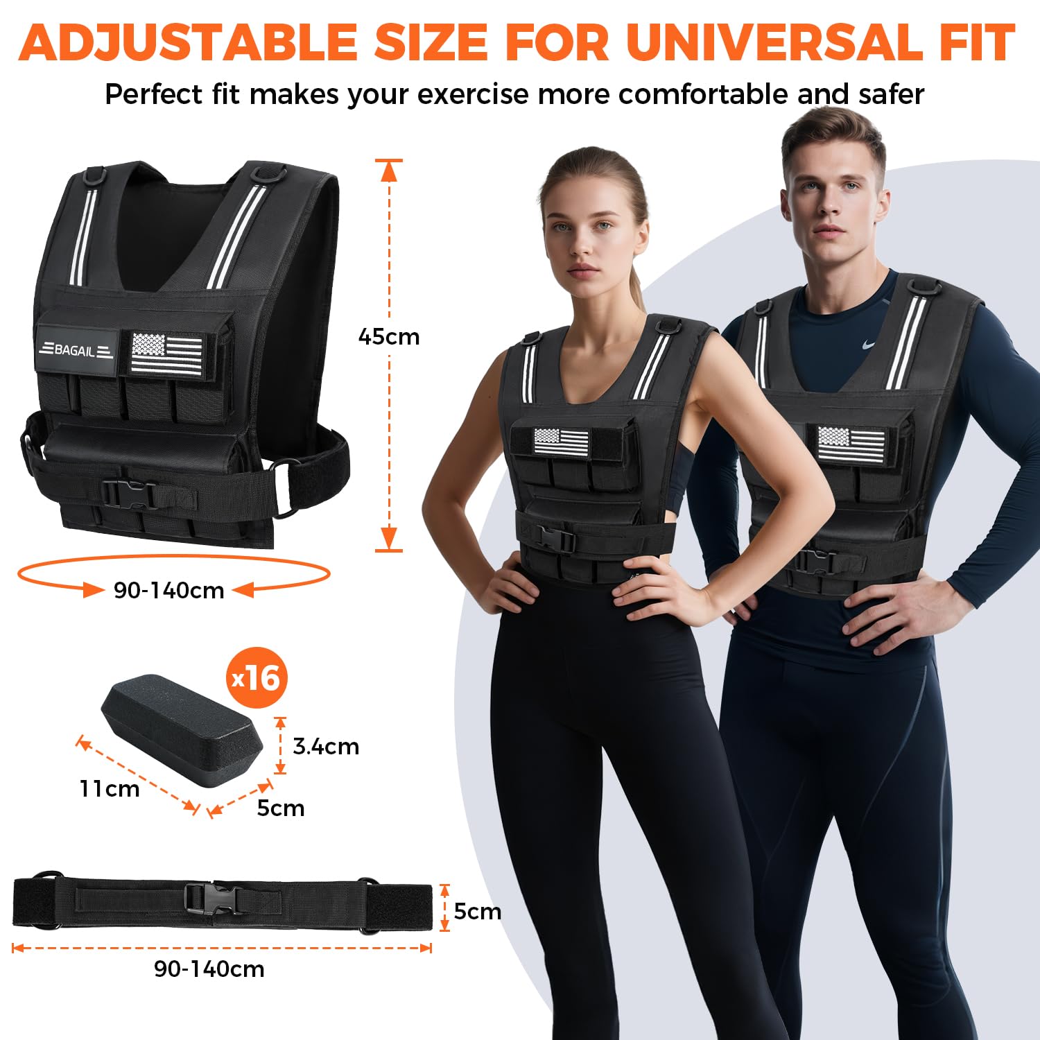 BAGAIL Weighted Vest Men, 20lb/30lb/40lb Adjustable Weight Vest for Woman with Removable Iron Weights, Women’s Rucking Vest for Walking, Workout, Running, Strength Training