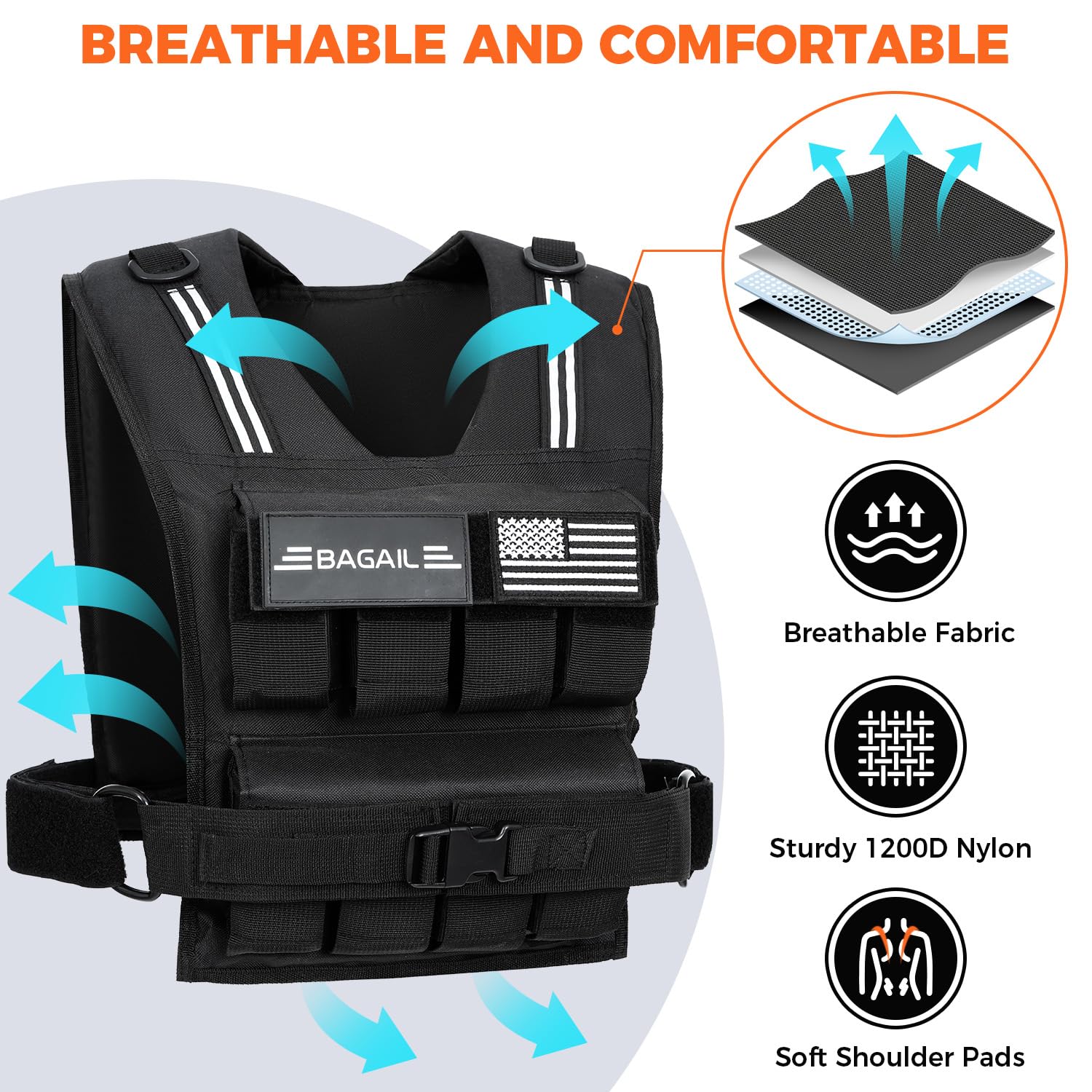 BAGAIL Weighted Vest Men, 20lb/30lb/40lb Adjustable Weight Vest for Woman with Removable Iron Weights, Women’s Rucking Vest for Walking, Workout, Running, Strength Training