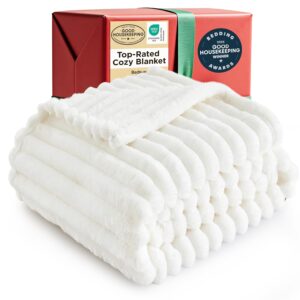 Bedsure GentleSoft White Throw Blanket for Couch - Cozy Blanket for Women, Cute Fleece Throw for Girls, Birthday Gifts for Women Men Teen, Room Home Boho Decor, Off White, 50x60...