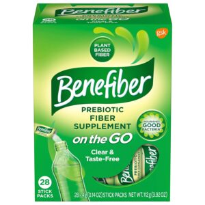 Benefiber On The Go Prebiotic Fiber Supplement Powder for Digestive Health, Daily Fiber, Unflavored - 28 Sticks (3.92 Ounces)