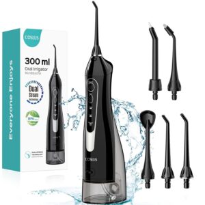COSLUS Water Dental Flosser Teeth Pick: Portable Cordless Oral Irrigator 300ML Rechargeable Travel Irrigation Cleaner IPX7 Waterproof Electric Flossing Machine for Teeth...
