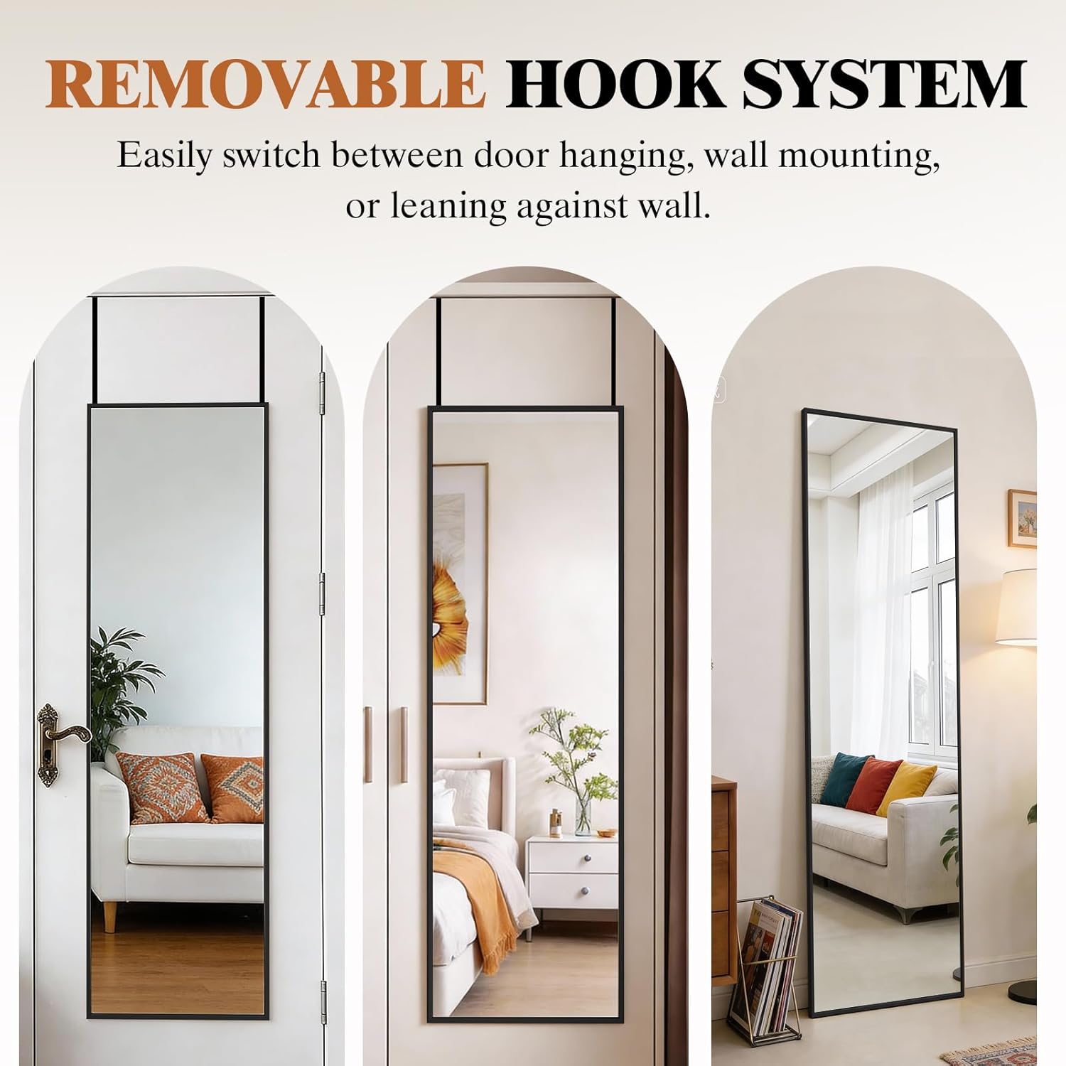 DUMOS 47x14 Full Length Mirror Over The Door, Wall Mounted Full Body Mirror, Door Hanging Metal Aluminum Alloy Frame Dressing Mirror for Bedroom, Living Room, Entryway, Black