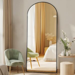DUMOS Arched Full Length Mirror with Stand 64"x21" Floor Standing Aluminum Frame for Bedroom Body Hanging Leaning Modern Simple Home Decor Shatter-proorf Nano Glass Wall Living...