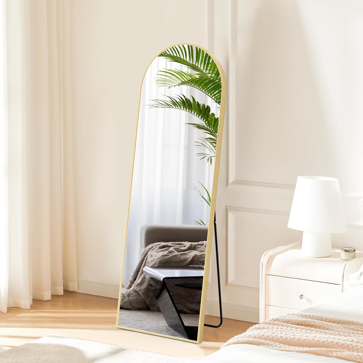 DUMOS Arched Full Length Mirror with Stand Floor Standing Aluminum Frame for Bedroom Body Hanging Leaning Modern Simple Home Decor Shatter-Proorf Nano Glass Wall Living Room...