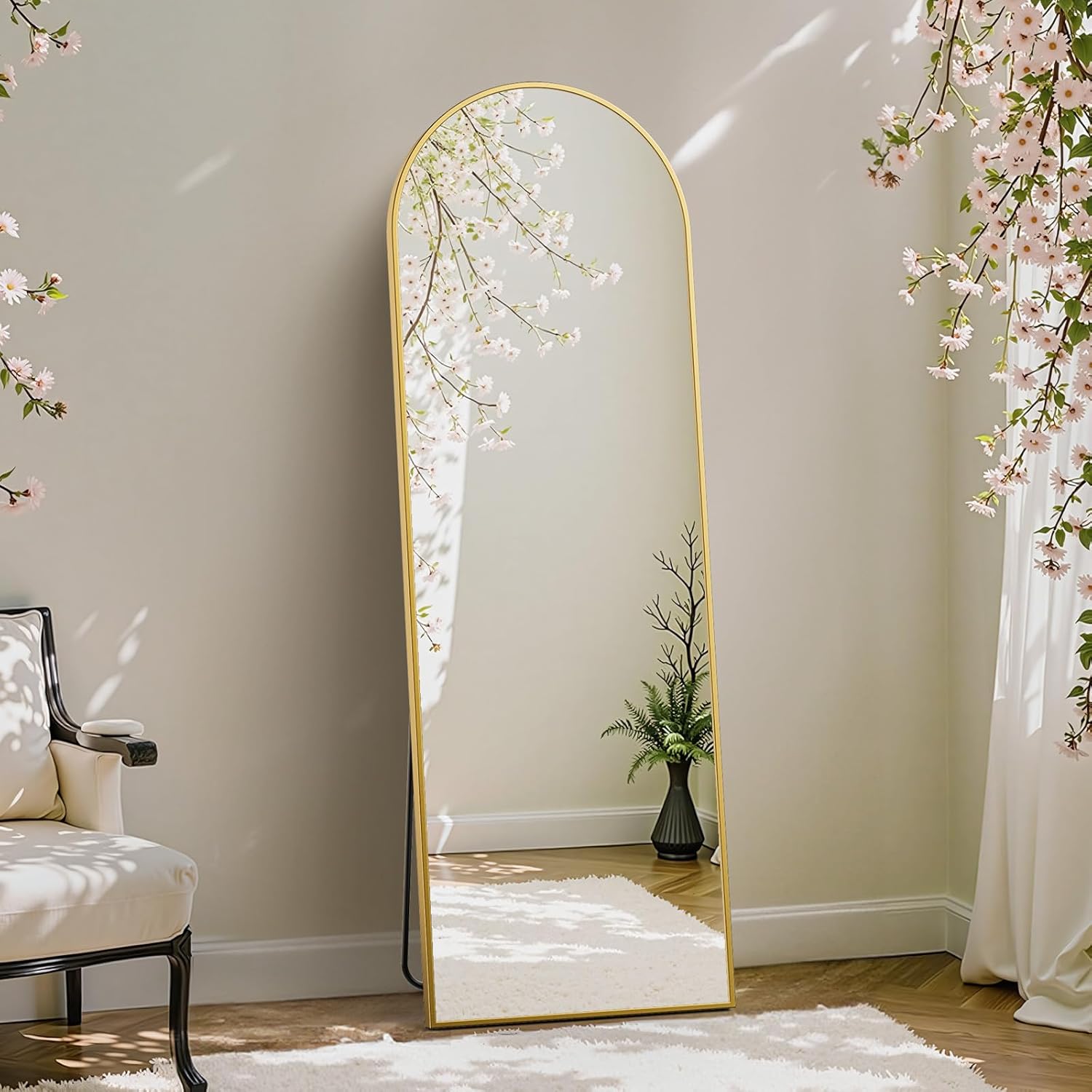 DUMOS Arched Full Length Mirror with Stand Floor Standing Aluminum Frame for Bedroom Body Hanging Leaning Modern Simple Home Decor Shatter-Proorf Nano Glass Wall Living Room...