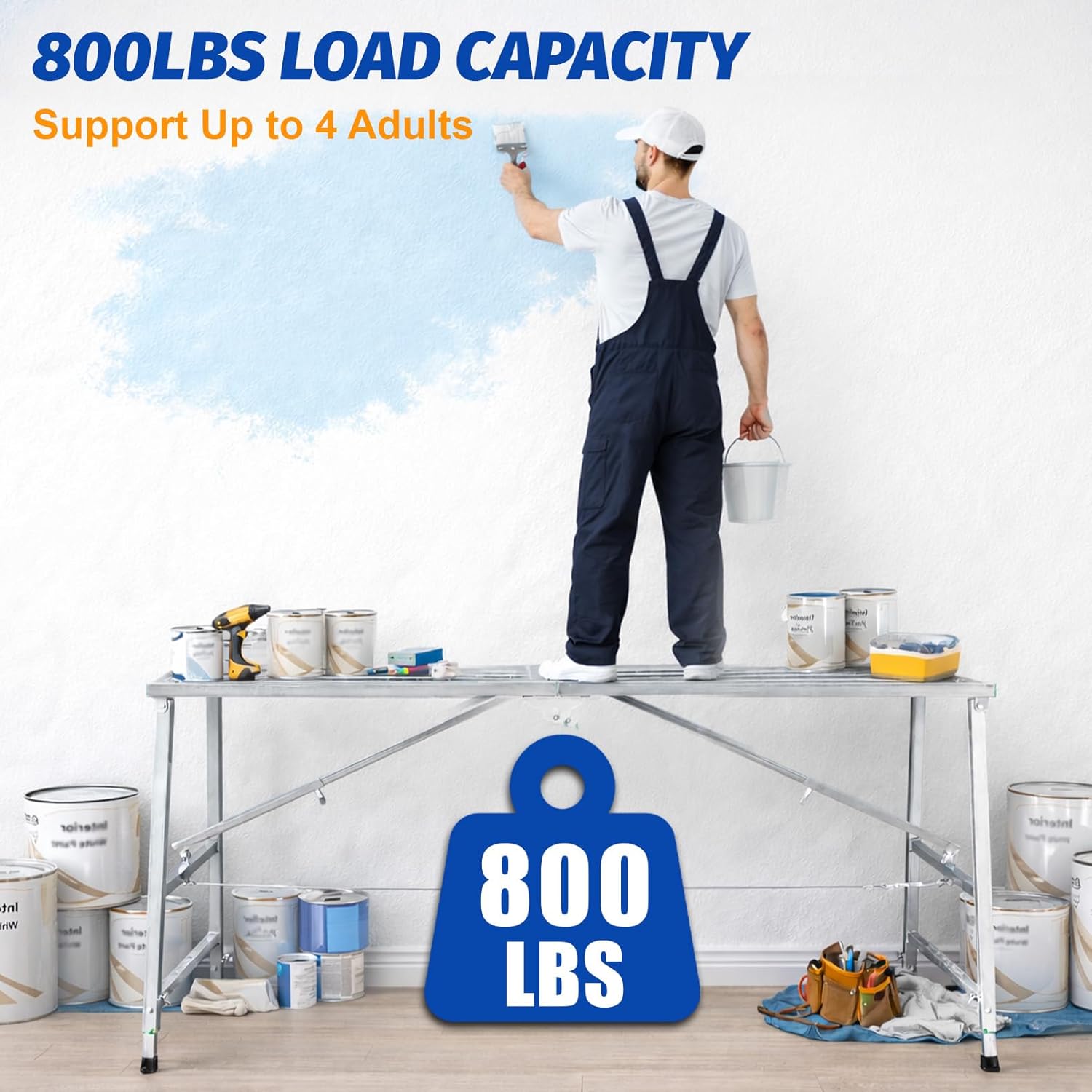 Fanmoss Folding 70 x 15" Scaffolding Platform, Max Load 800LBS Capacity, 35-55" Adjustable Height Work Platform Ideal for Home Improvement, Drywall Painting