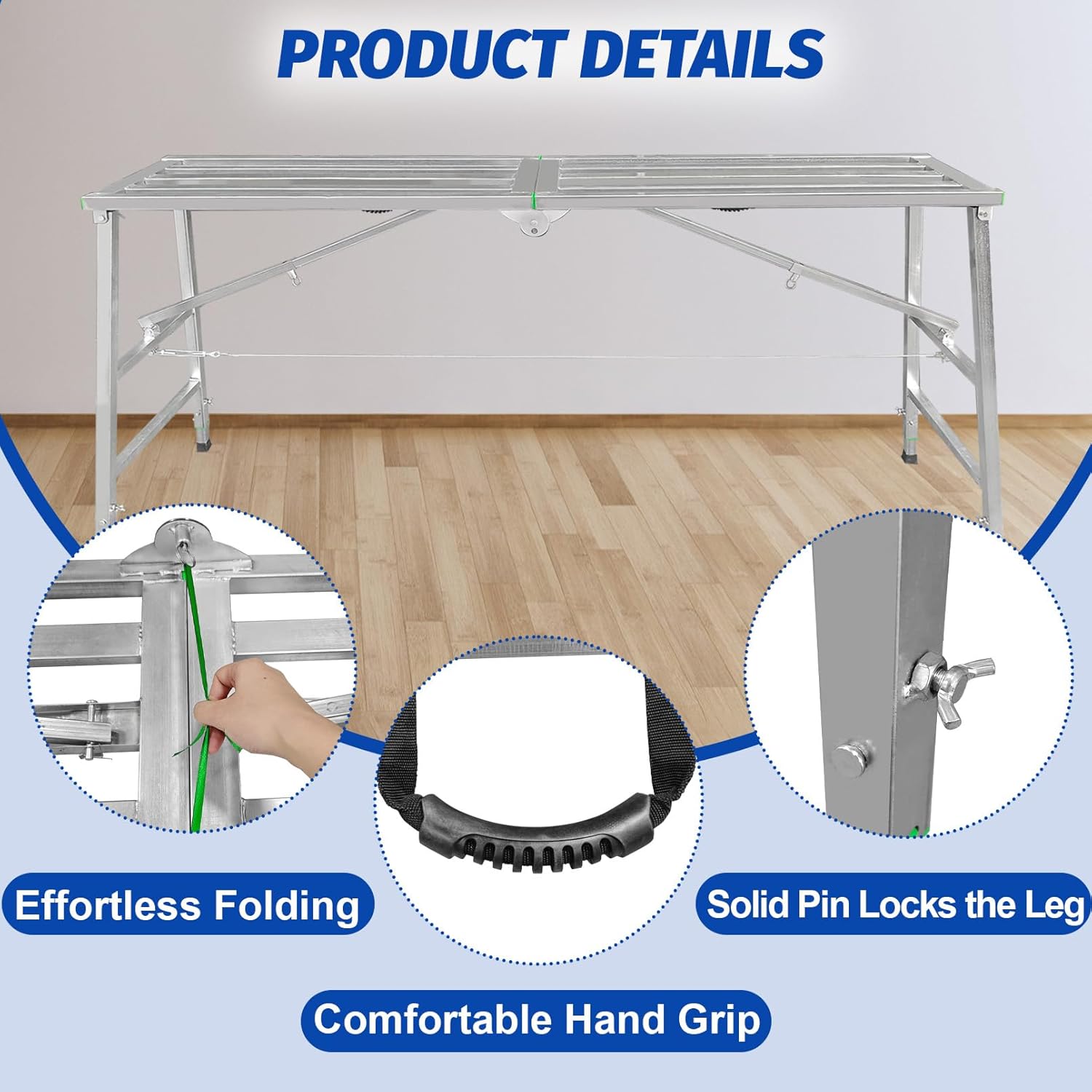 Fanmoss Folding 70 x 15" Scaffolding Platform, Max Load 800LBS Capacity, 35-55" Adjustable Height Work Platform Ideal for Home Improvement, Drywall Painting