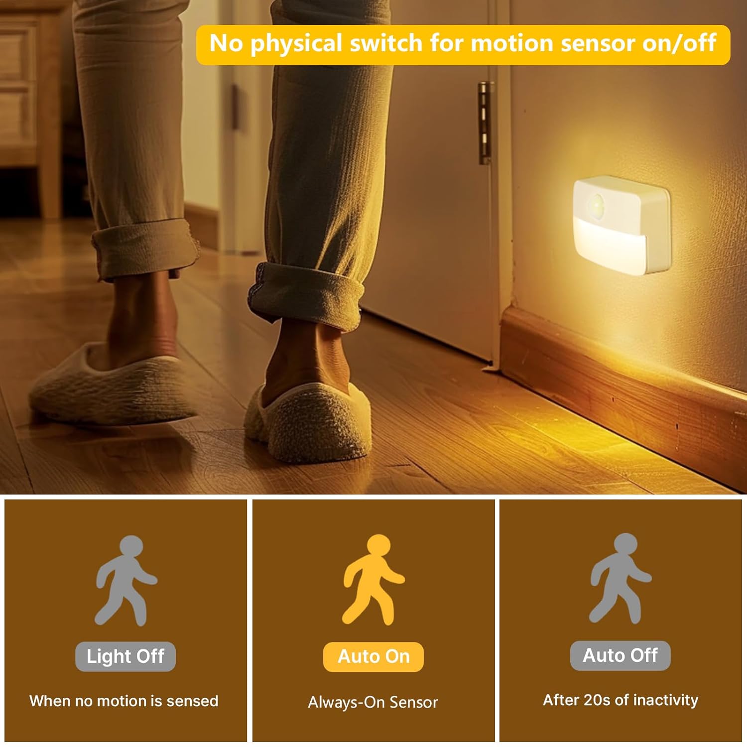 Guankai 8 Pack Motion Sensor Stair Light for Indoor, Battery Operated Closet Lights, Wireless Stick on Anywhere Hallway Lamp, Portable Led Night Lamps for Bedroom Under Cabinet...