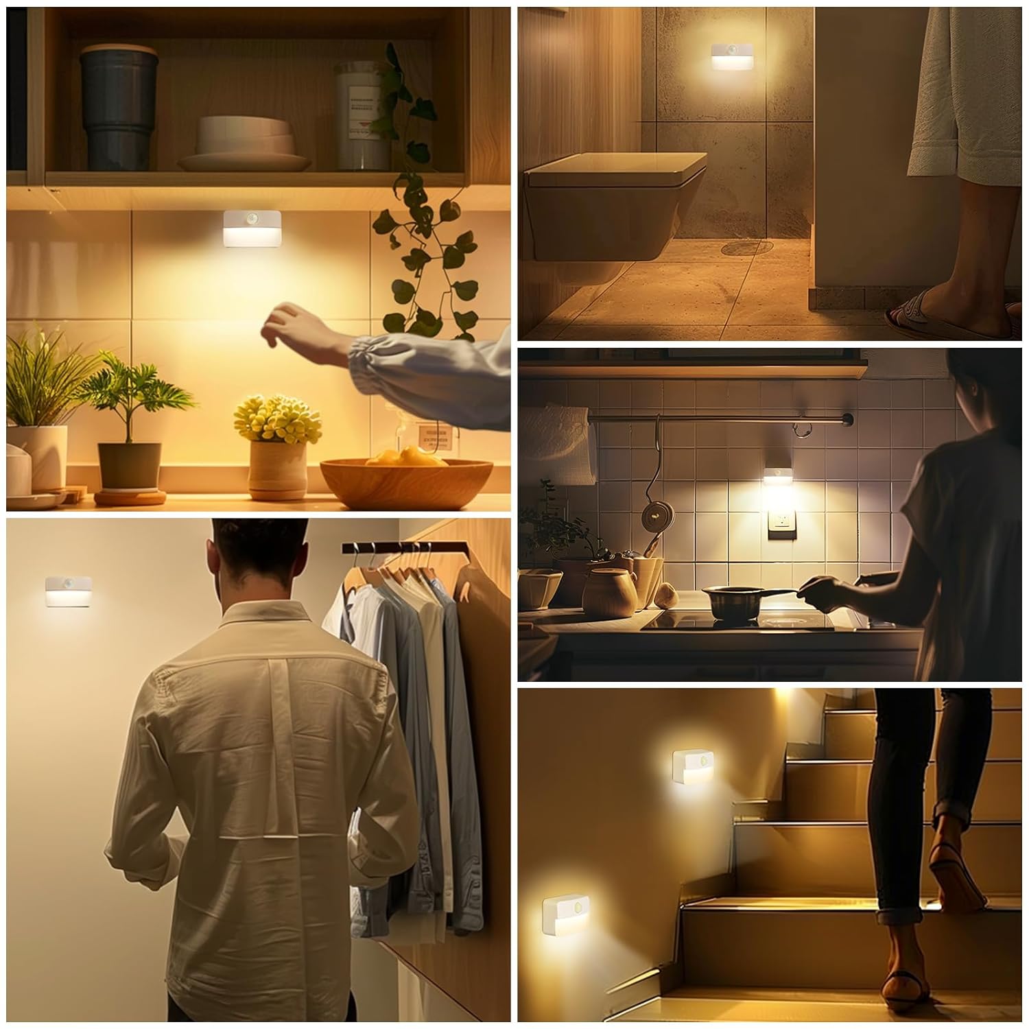 Guankai 8 Pack Motion Sensor Stair Light for Indoor, Battery Operated Closet Lights, Wireless Stick on Anywhere Hallway Lamp, Portable Led Night Lamps for Bedroom Under Cabinet...