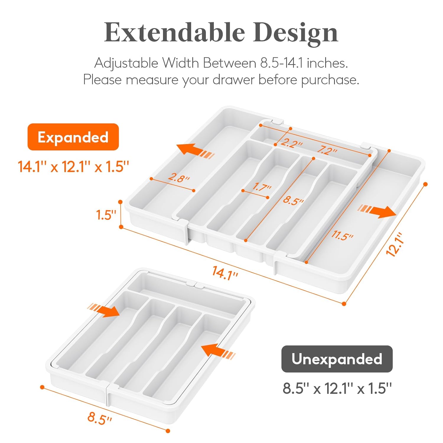 Lifewit Silverware Drawer Organizer, Expandable Utensil Tray for Kitchen, BPA Free Flatware and Cutlery Holder, Adjustable Plastic Storage for Spoons Forks Knives, 8.5-14 x 12,...