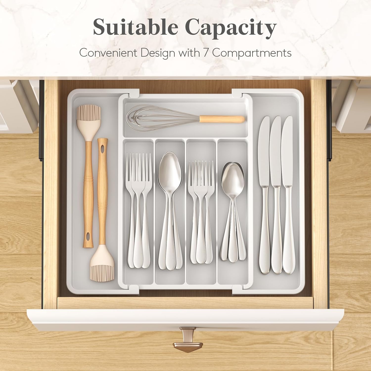 Lifewit Silverware Drawer Organizer, Expandable Utensil Tray for Kitchen, BPA Free Flatware and Cutlery Holder, Adjustable Plastic Storage for Spoons Forks Knives, 8.5-14 x 12,...