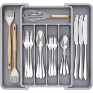 Lifewit Silverware Drawer Organizer, Expandable Utensil Tray for Kitchen, BPA Free Flatware and Cutlery Holder, Adjustable Plastic Storage for Spoons Forks Knives, 8.5-14 x 12,...