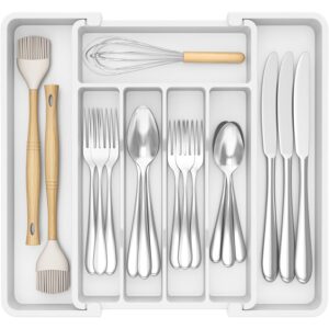 Lifewit Silverware Drawer Organizer, Expandable Utensil Tray for Kitchen, BPA Free Flatware and Cutlery Holder, Adjustable Plastic Storage for Spoons Forks Knives, 8.5-14 x 12,...