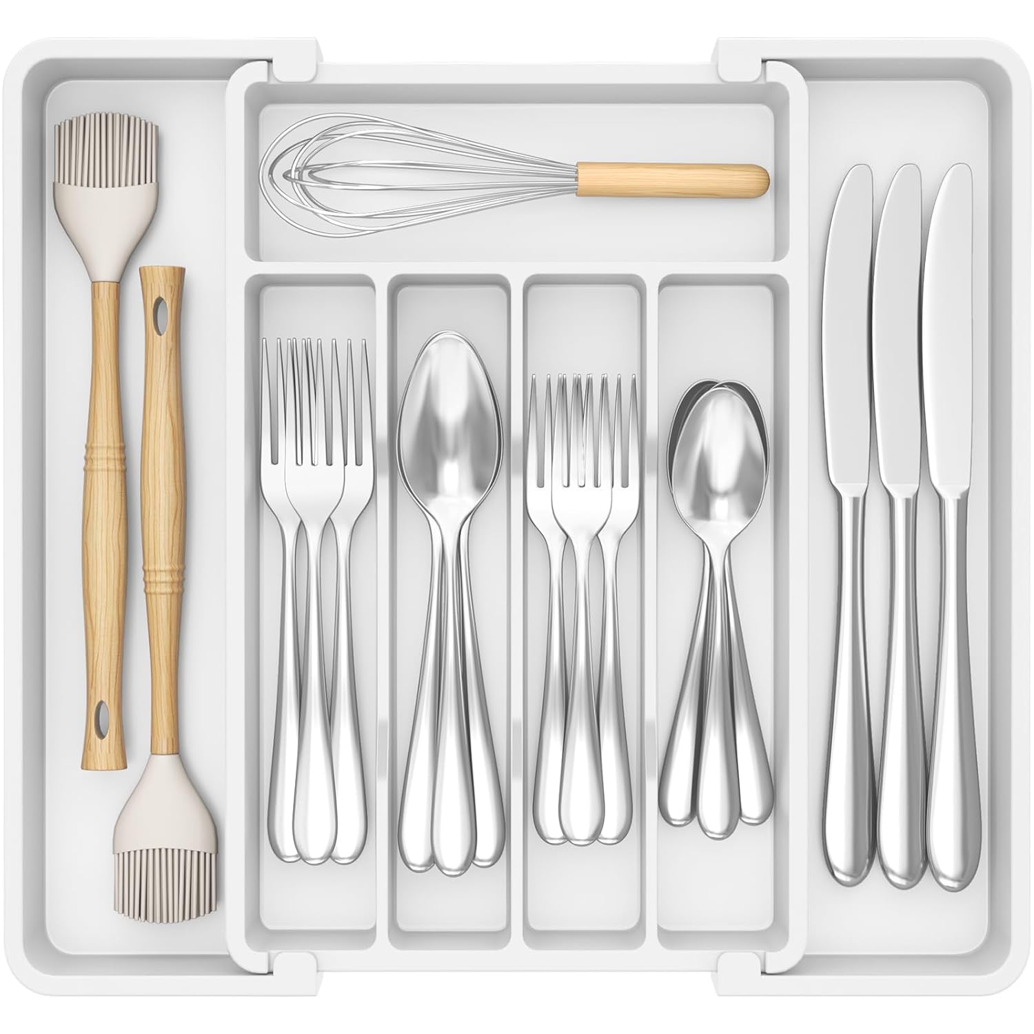Lifewit Silverware Drawer Organizer, Expandable Utensil Tray for Kitchen, BPA Free Flatware and Cutlery Holder, Adjustable Plastic Storage for Spoons Forks Knives, 8.5-14 x 12,...