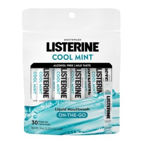 Listerine On-The-Go Cool Mint Alcohol Free Mouthwash Packets, Oral Rinse in Individual Packets Kills Bad Breath Germs, Less Intense Taste, Cool Mint Flavor, Mini Travel Size,...