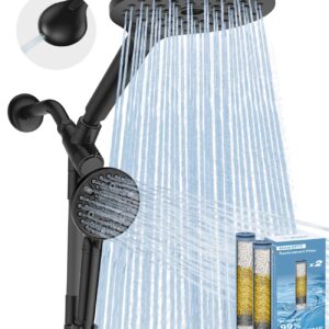 MakeFit Dual Filtered Rain Shower Head Combo, High Pressure Handheld Shower Head with Adjustable Bar - Rainfall Shower Head And Showerhead with Filter for Hard Water - Removes...