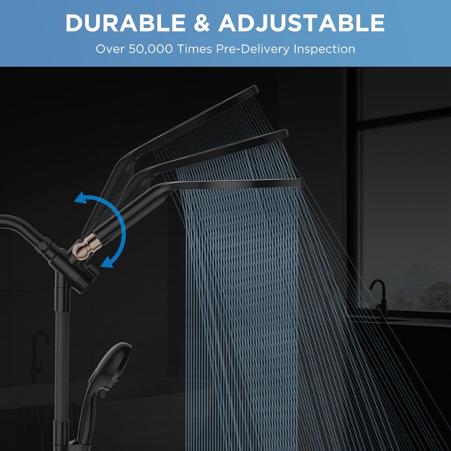 MakeFit Dual Handheld Shower Head Combo, 2-in-1 Rain Shower Heads System 8 Inch Rainfall Shower Head and 10 Modes High Pressure Hand Held Showerhead with Built-in Power Wash