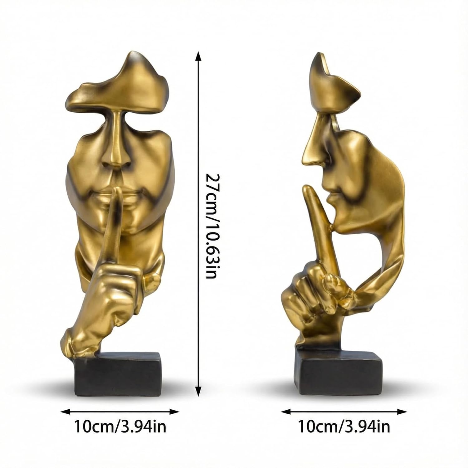 OHiZVZV 1 Piece Modern Silence Sculpture, Abstract Face Statue for Home Decor, Golden Silence Figurine for Living Room, 27cm Resin Art Piece