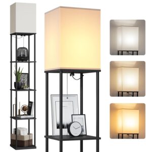 SUNMORY 5 Tier Floor Lamp with Shelves, Modern Square Standing Lamp with 3 Color Temperature Bulb, Corner Display Bookshelf Lamp for Living Room and Bedroom, Tall Shelf Floor Lamp