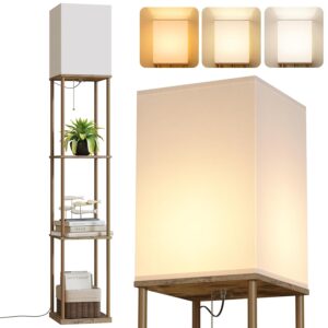 SUNMORY Floor Lamp with Shelves, Modern Square Shelf Lamps, Display Shelf Standing Lamp with 3 Color Temperature Bulb, Corner Bookshelf Lamps for Living Room and Bedroom Office,...