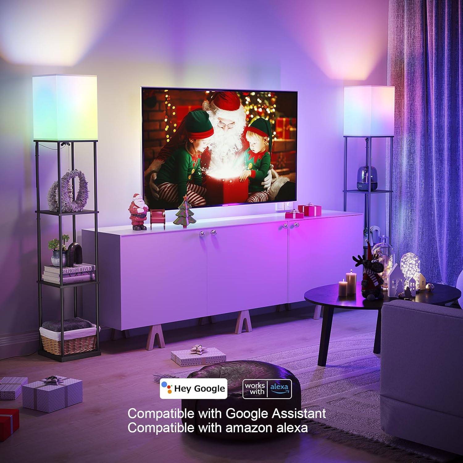 SUNMORY Floor Lamp with Shelves, Smart APP Control Standing Lamps with RGB Bulb, 4-Tier Dimmable Floor Lamps for Living Room, Tall Lamp for Bedroom, Office, Corner Display...