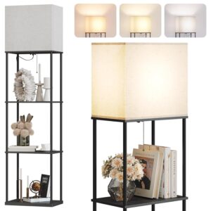 SUNMORY Large Size Floor Lamp with Shelves, 4-Tier Modern Standing Lamp with 3 Color Temperature Bulb, Tall Floor Lamp with Shelf, Corner Display Bookshelf Lamps for Living...