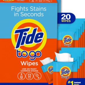 Tide Stain Remover for Clothes, Tide To Go Wipes, Instant Stain Remover for Clothes, Travel & Pocket Size, 20 Count