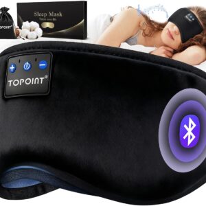 TOPOINT Sleep Mask with Headphones Bluetooth 5.4 Wireless, Sleep Headphones Earphones Earbuds with Microphone HD Speakers Music, Blackout Eye Mask for Sleeping Travel Meditation...