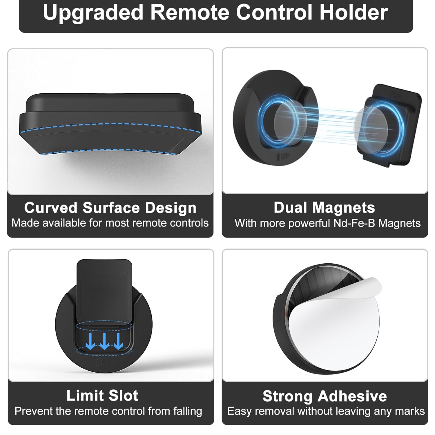 YYILIS Magnetic Remote Control Holder Wall Mount, 4 Pack TV Remote Control Holder for Fan/Air Conditioner, Self-Adhesive Bedside Caddy for TV Backside/Bedroom/Office/RV Home...