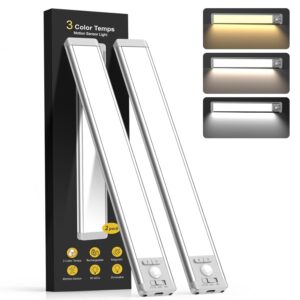 10inch Under Cabinet Lighting with 3 Color Temps, 2 Pack Rechargeable Motion Sensor Light Indoor, 5 Levels Dimmable Magnetic Closet Lights, Wireless Under Counter Lights for...