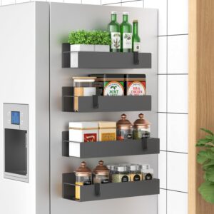 4 Pack Magnetic Spice Storage Rack Organizer for Refrigerator and Oven, Dark Gray Fridge Organizers and Storage