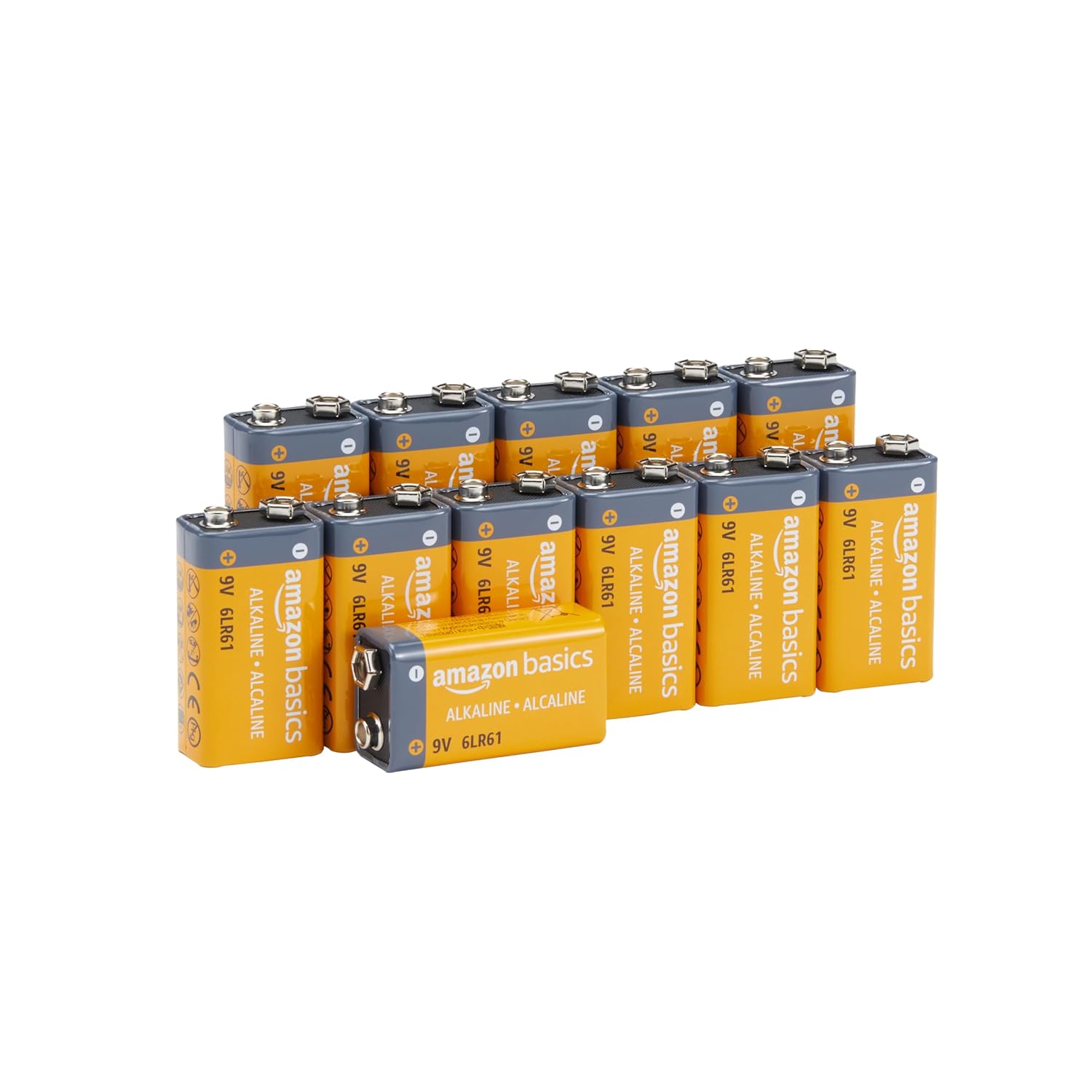 Amazon Basics 12-Pack 9V Alkaline Batteries, 5-Year Shelf Life - For Smoke/CO Detector, Electronics & Audio
