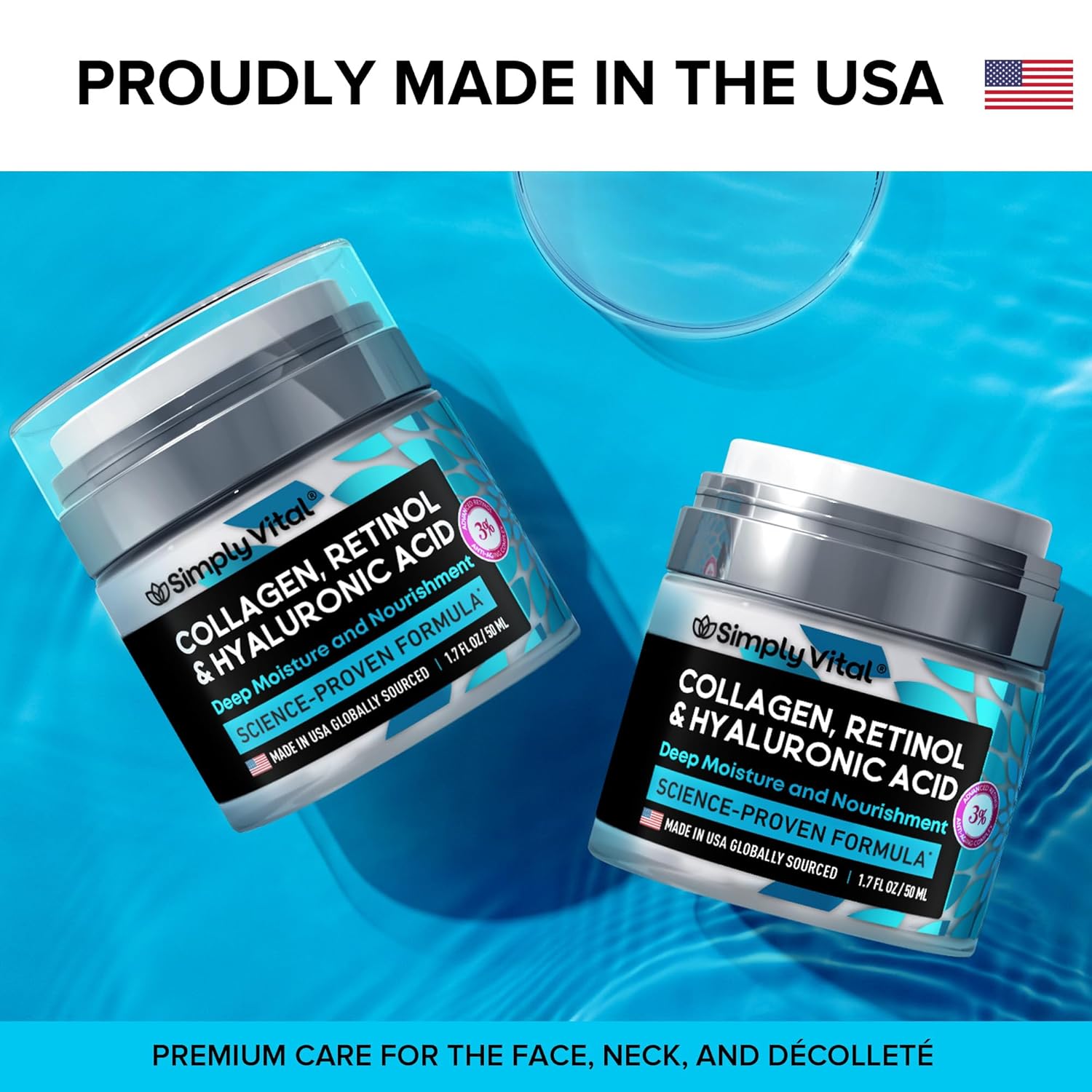 Anti-Aging Face Moisturizer with Retinol, Collagen & Hyaluronic Acid - Made in USA - Moisturizer Face Cream for Women & Men - Firming & Hydrating Neck Cream - Day & Night Skin...