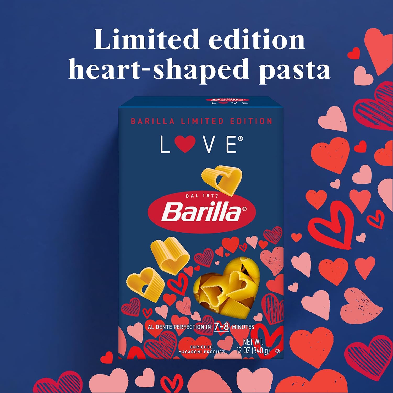 Barilla Limited Edition Love Pasta, Non-GMO Heart Shaped Pasta Made with Durum Wheat Semolina - Kosher Certified, 12 oz. Box