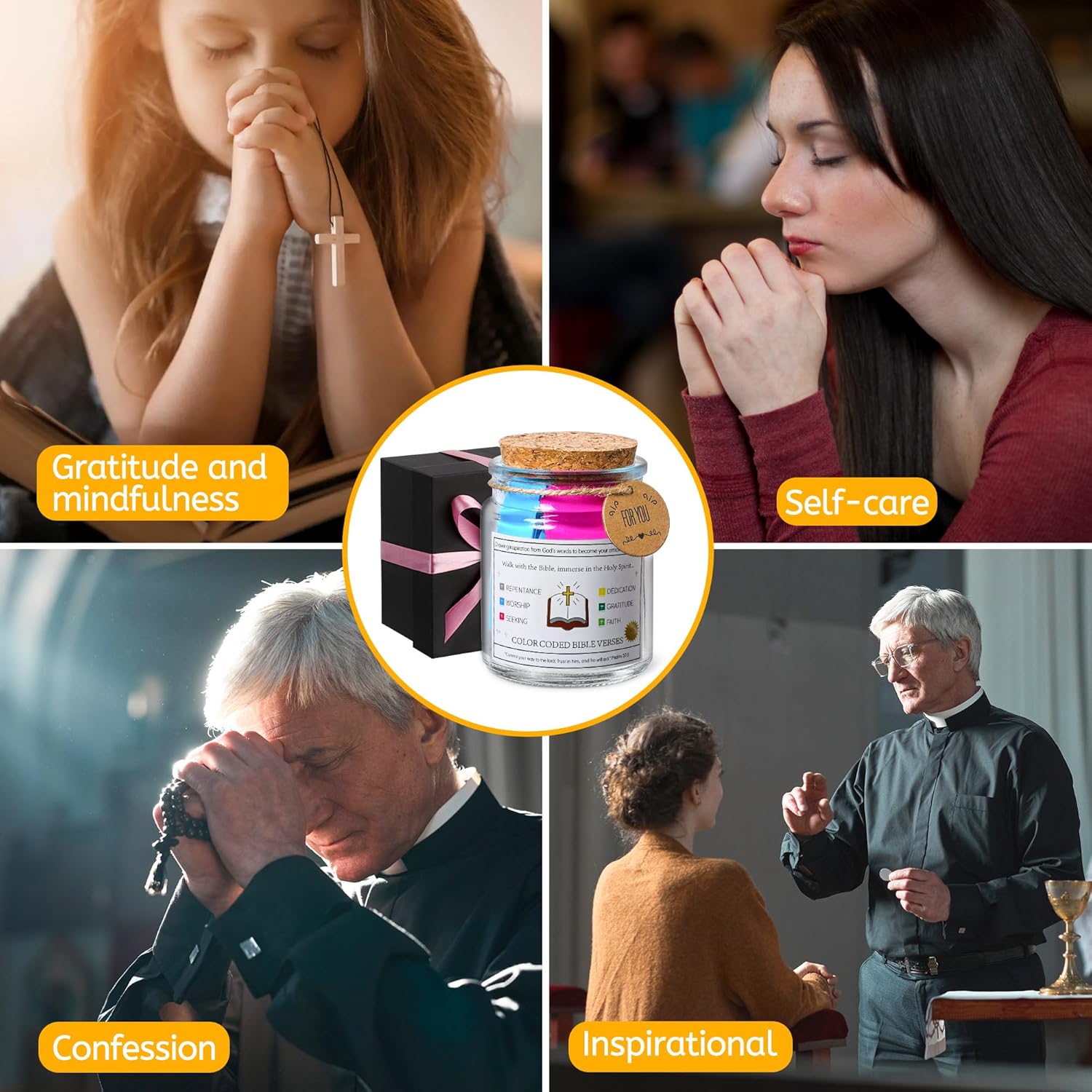 Bible Verse Jar, Christian Gifts for Women, Men, Birthday & Christmas Gifts For Women Teens Mom Friends, Inspirational Scripture Jar With 96 Bible Verse & 48-inch Ribbon Bow