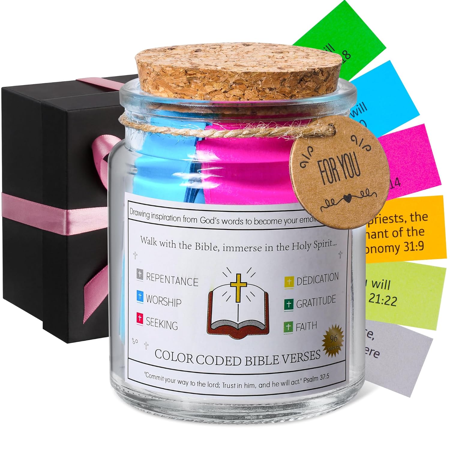 Bible Verse Jar, Christian Gifts for Women, Men, Birthday & Christmas Gifts For Women Teens Mom Friends, Inspirational Scripture Jar With 96 Bible Verse & 48-inch Ribbon Bow