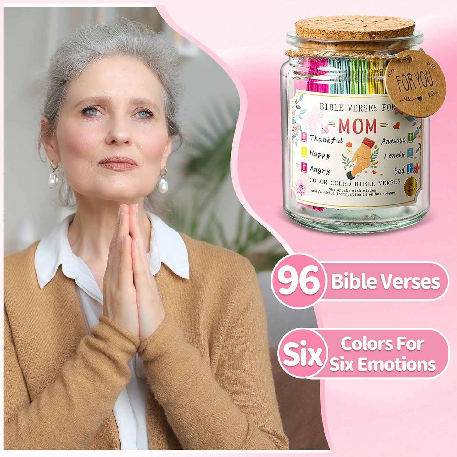 Bible Verse Jar for Mom, Bible Verses in A Jar for Emotional Support and Inspiration,Birthday Gift for Mom,Christian Gift for Women,Christmas Gifts for Women,Prayer Cards With a...