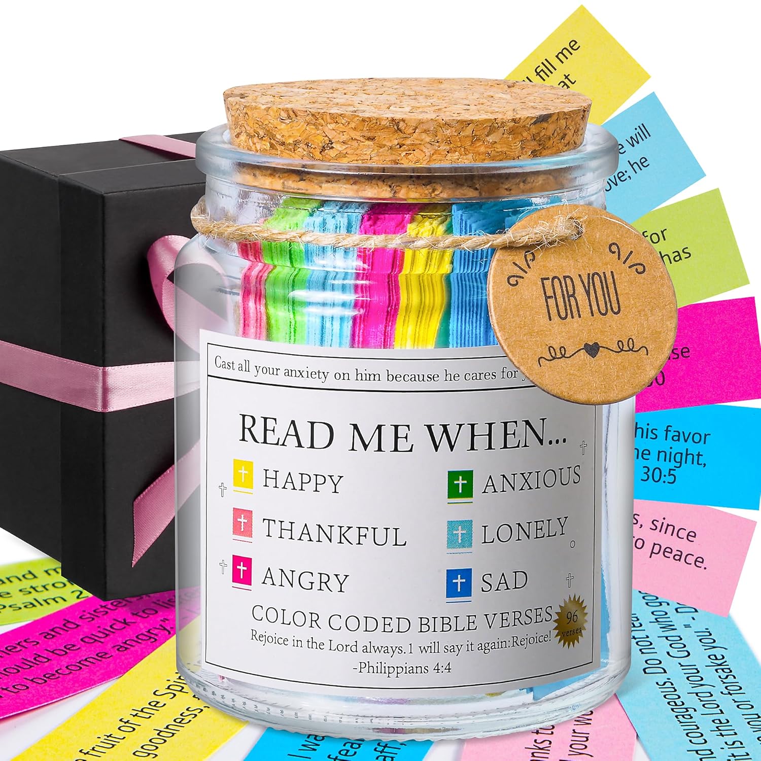 Bible Verse Jar, Read Me When Bible Verses Jar for Daily Encouragement, Christian Gifts for Women, Valentines Day Gifts For Him, Her, Birthday Gift for Mom, Prayer Cards With A...