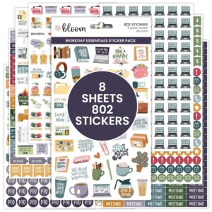 bloom daily planners Workday Essentials Planner Stickers - Productivity Variety Pack for Business Professionals - 8 Sheets / 802 Stickers - Meetings, Deadlines, Payday Icons for...
