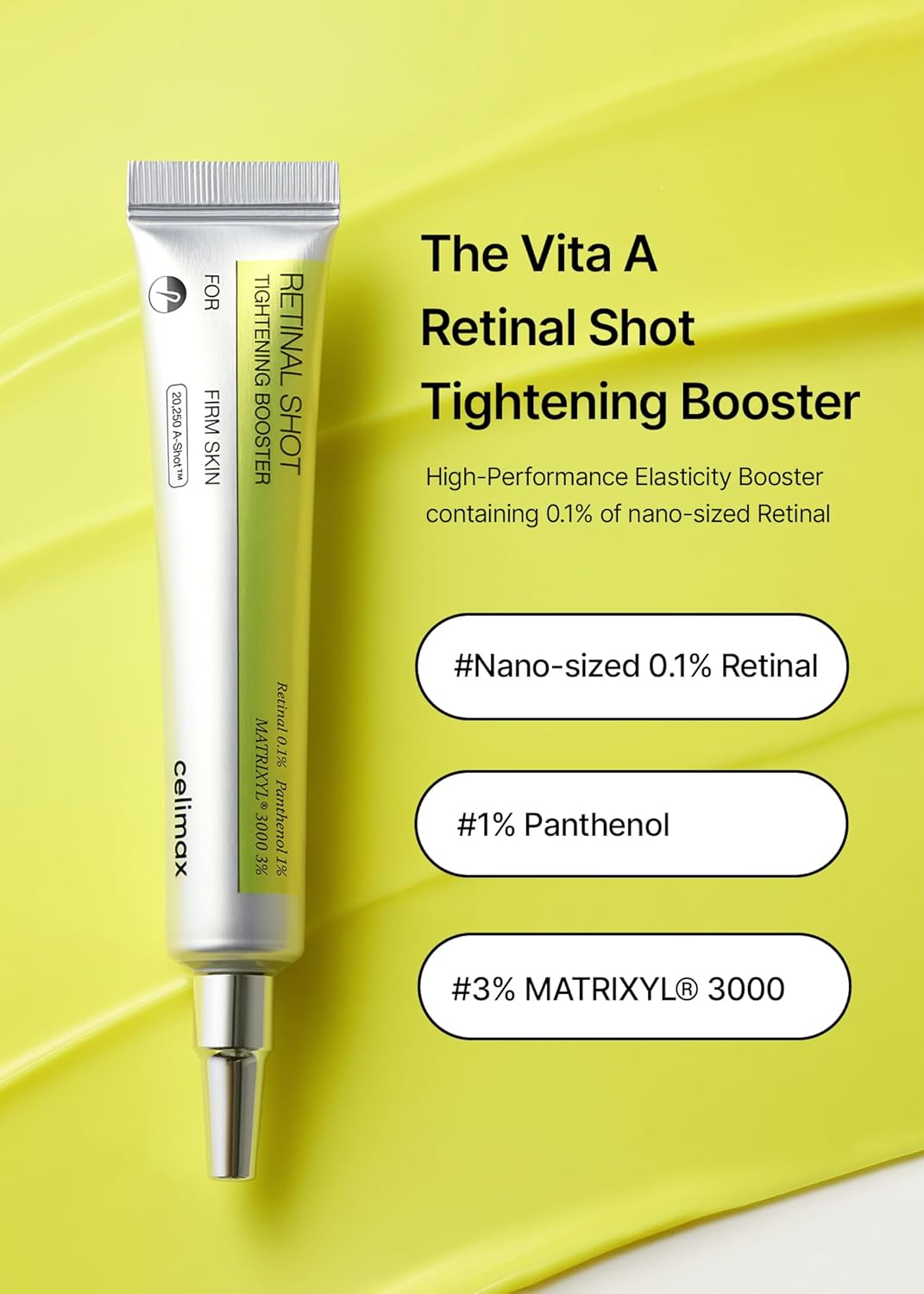 celimax The Vita A Retinal Shot Tightening Booster | 0.1% Retinal, 3% Matryxyl, High-Strength Retinoid for Anti-Aging, Pore Minimizer, Wrinkles & Fine Lines, Firmer Skin, 15ml