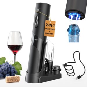 CIRCLE JOY Rechargeable Wine Opener Electric Wine Bottle Opener 7-in-1 Wine Gift Set with Electric Vacuum Pump, Charging Station, Foil Cutter, Wine Aerator Pourer and 2 Wine...