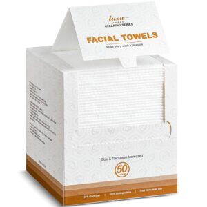 Disposable Face Towel,Biodegradable Facial Towels,Extra Thick Soft Large Clean Facial Towels Plant Fiber Facial Washcloth Dry Wipes for Sensitive Skin,Travel,Makeup Remover-50...