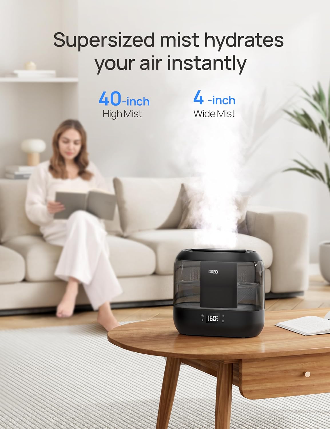 Dreo Smart Humidifiers for Bedroom, Top Fill 4L Supersized Humidifier Large Room with 28 dB, 36H Runtime, Touch/APP/Voice Control, Nightlight, Cool Mist Humidifiers for Baby,...
