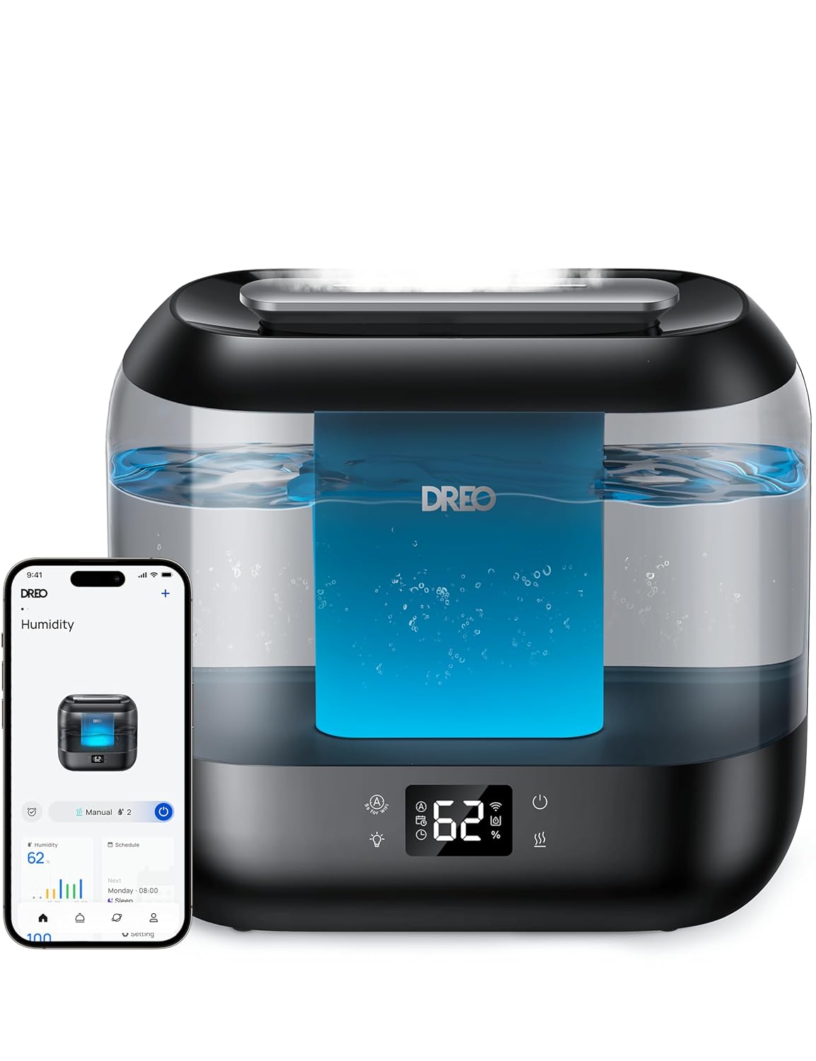 Dreo Smart Humidifiers for Bedroom, Top Fill 4L Supersized Humidifier Large Room with 28 dB, 36H Runtime, Touch/APP/Voice Control, Nightlight, Cool Mist Humidifiers for Baby,...