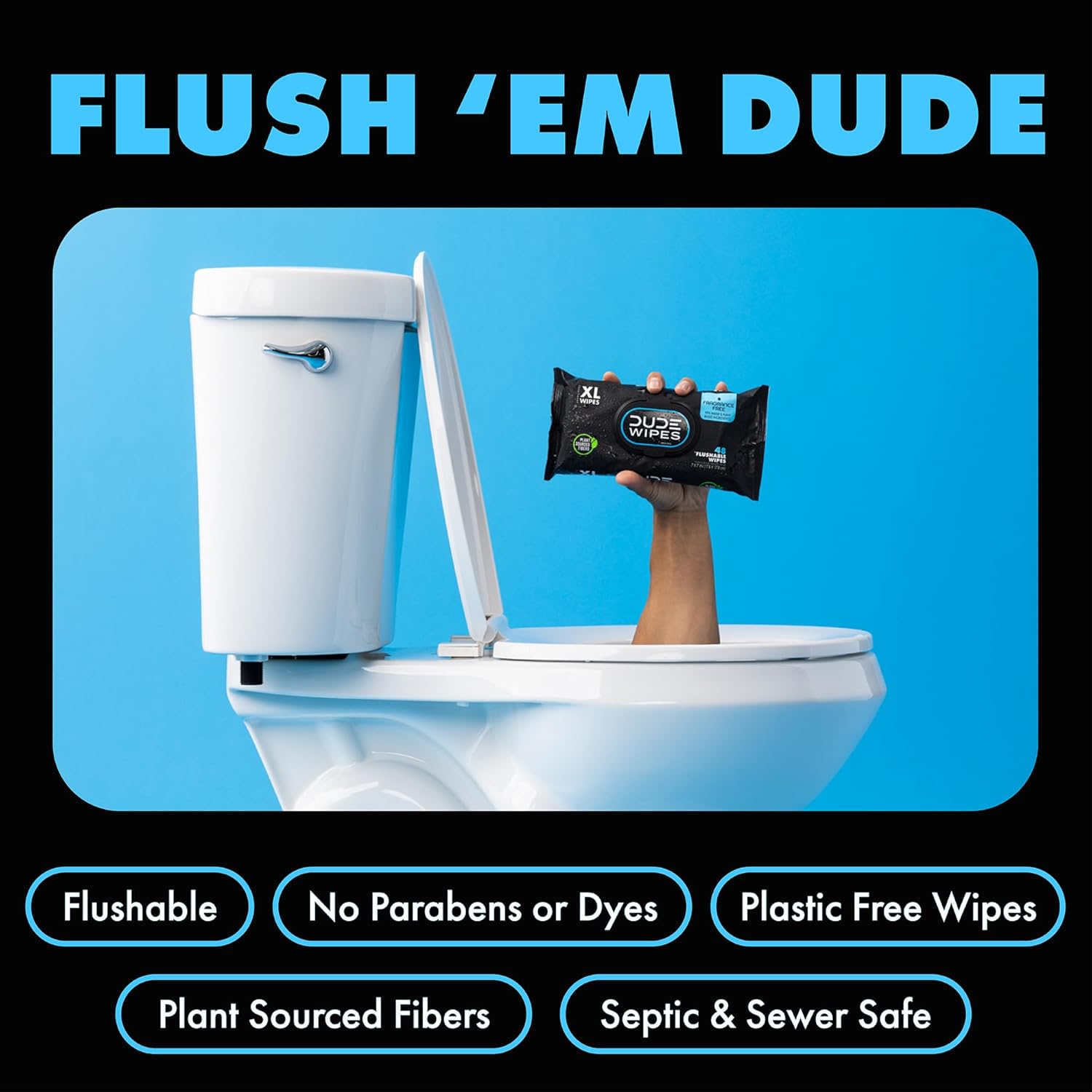 DUDE Wipes - Flushable Wipes Stocking Stuffers - 1 Pack, 48 Count - Unscented - Vitamin-E & Aloe - Septic and Sewer Safe