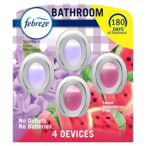 Febreze Bathroom Air Freshener, Odor-Fighting, Plug In Alternative, Air Fresheners for Home and Bathroom and Kitchen, Closet Air Fresheners, Watermelon & Lilac Scent, 4 Count