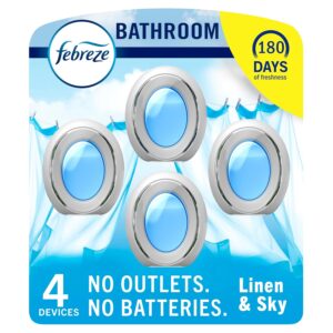 Febreze Bathroom Air Freshener, Odor-Fighting, Plug In Alternative, Air Fresheners for Home and Bathroom and Kitchen, Closet Air Fresheners, Linen & Sky Scent, 4 Count