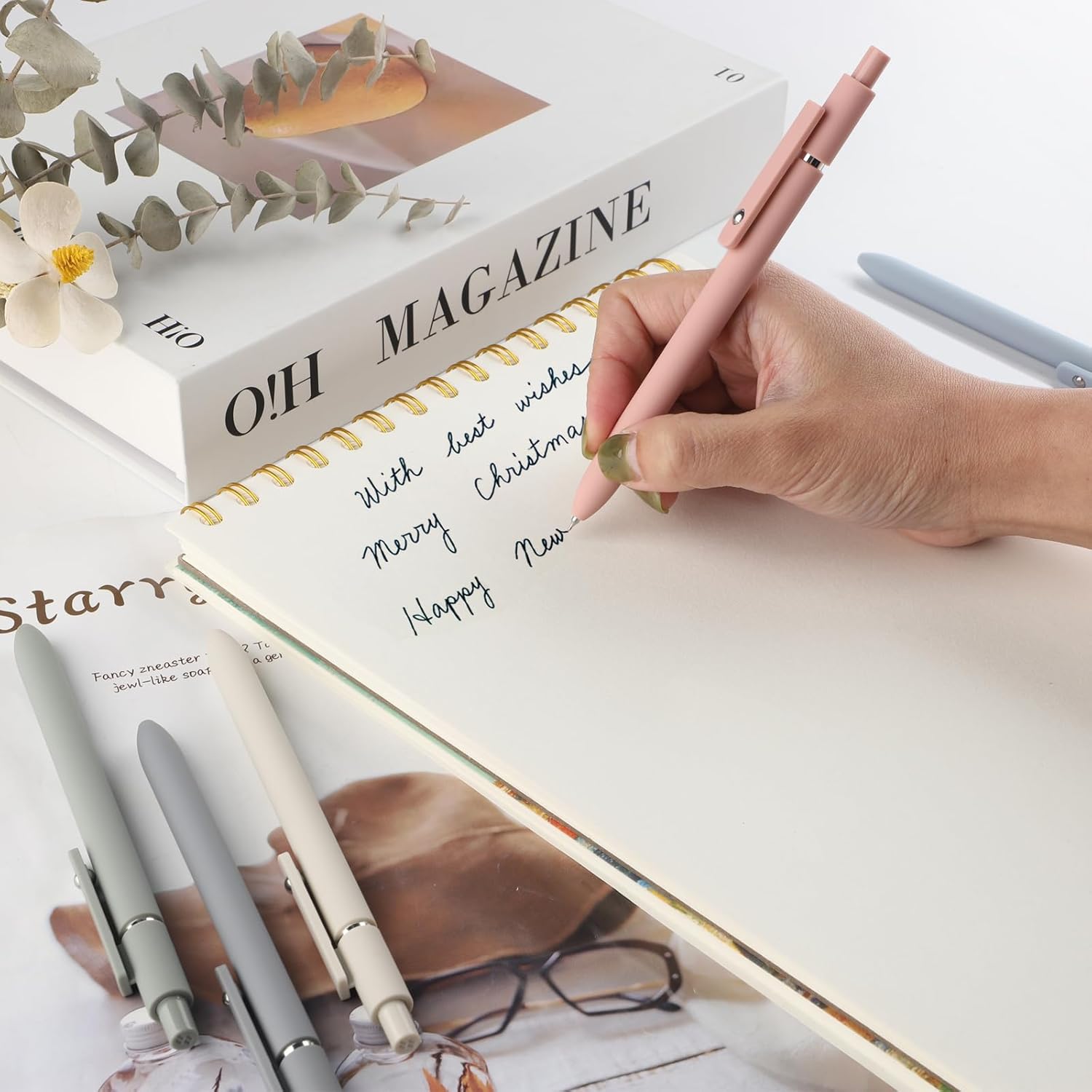 FIOVER 5pcs Gel Pens Quick Dry Ink Pens Fine Point Premium Retractable Rolling Ball Gel Pens Black Ink Smooth Writing for School Office Home