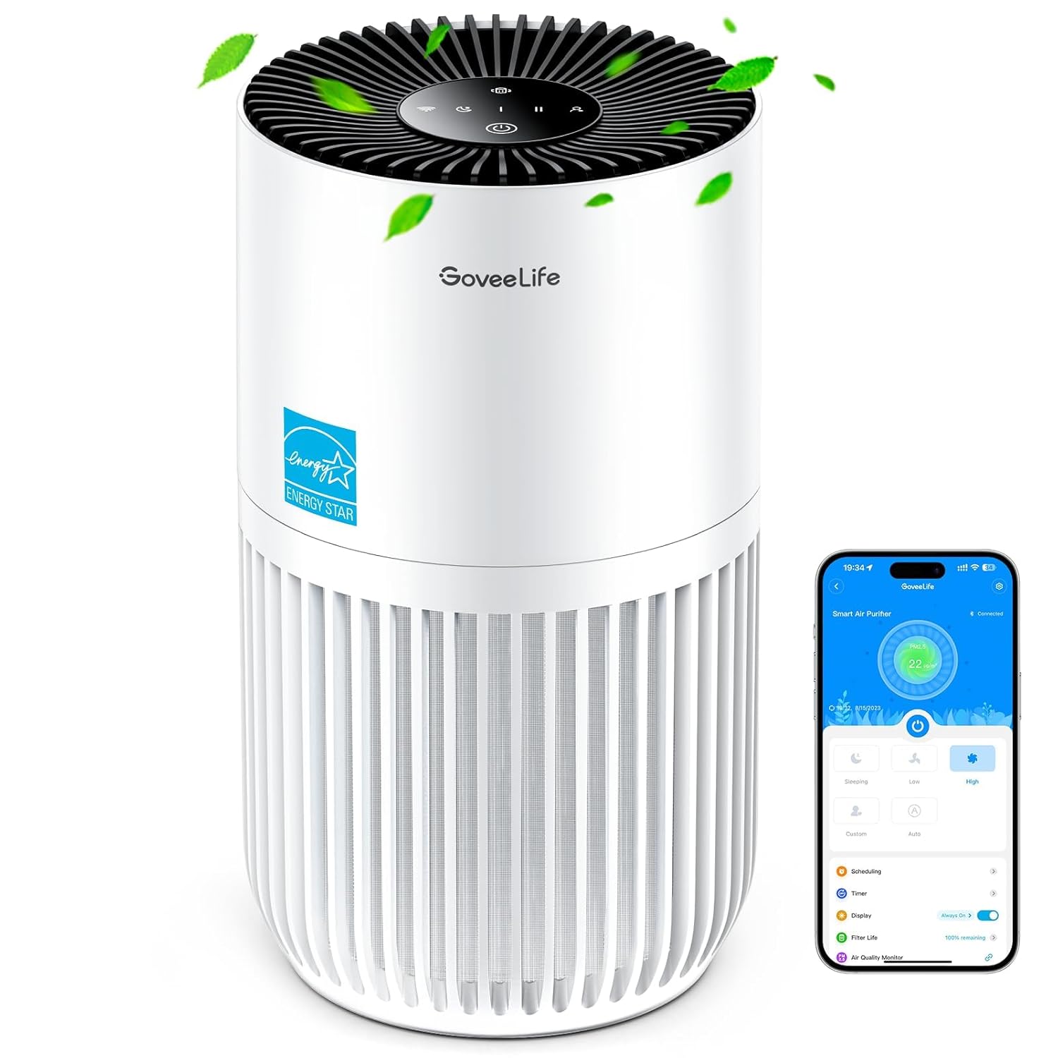 GoveeLife Mini Air Purifier for Bedroom, Smart Filter Air Purifier with App Alexa Control for Pet Hair, Odors, Pollen, HEPA Portable Air Cleaner with 3 Speeds, 2 Modes, Timer,...