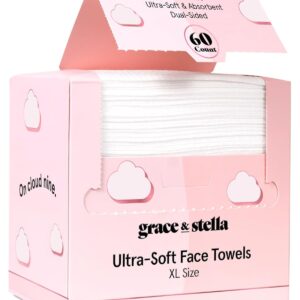 grace & stella Face Towels Disposable - Travel Essentials - Ultra-Soft & Absorbent Face Wipes Towelettes - XL Facial Towels for Cleansing & Makeup Removal - Lint-Free Facial...